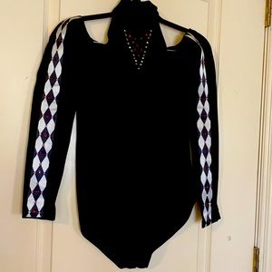 Stunning Leotard Dance Leo Costume Cold Shoulder Long Sleeve L Harlequin Crystal